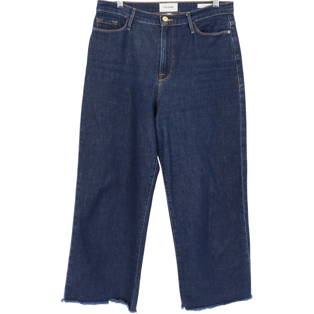 FRAME Women's Ali Wide Crop Jeans Size 29 Dark Wash Raw Hem Denim Casual